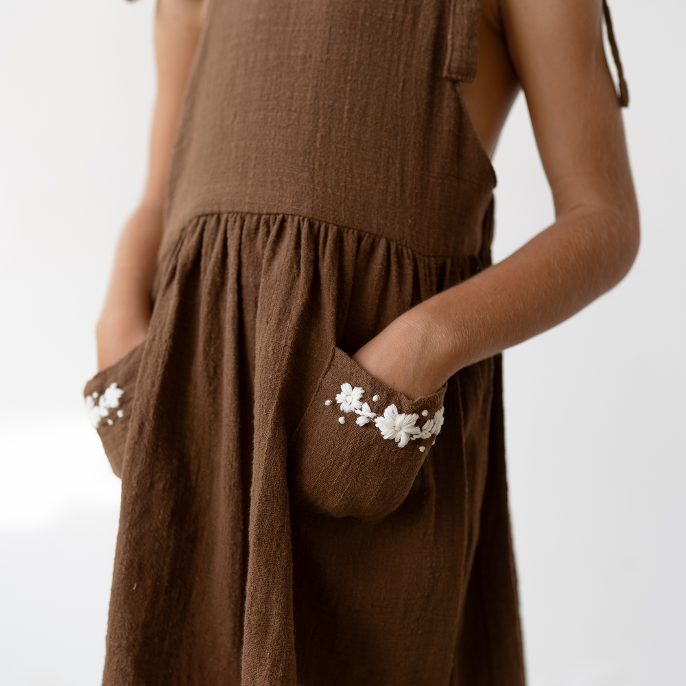 Luna Pinafore - Cocoa Embroidery