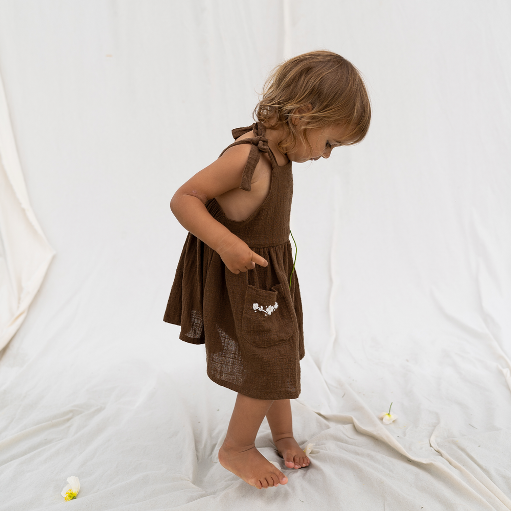 Luna Pinafore - Cocoa Embroidery